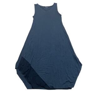 Eileen Fisher Women's Sm‎ Charcoal Gray Black Lagenlook Organic Linen Maxi Dress